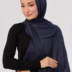 Navy Blue Modal Hijab - close-up of smooth modal fabric texture.