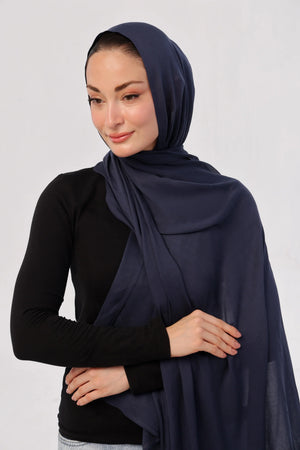 Navy Blue Modal Hijab - close-up of smooth modal fabric texture.