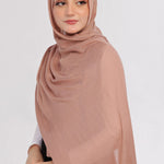 Nude Brown Modal Hijab - worn by model, lightweight and flowy drape.