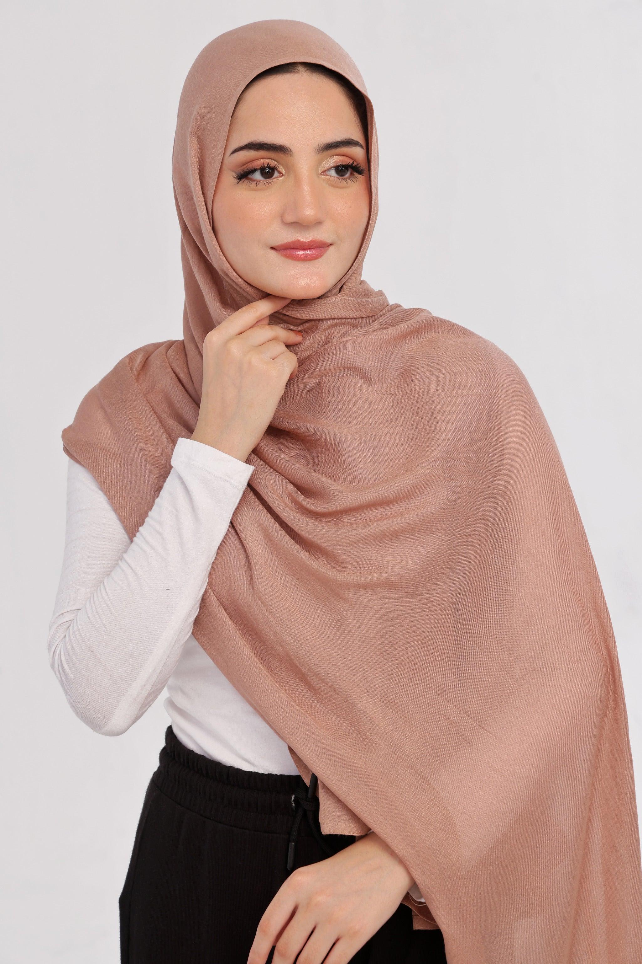 Nude Brown Modal Hijab - close-up of smooth modal fabric texture.