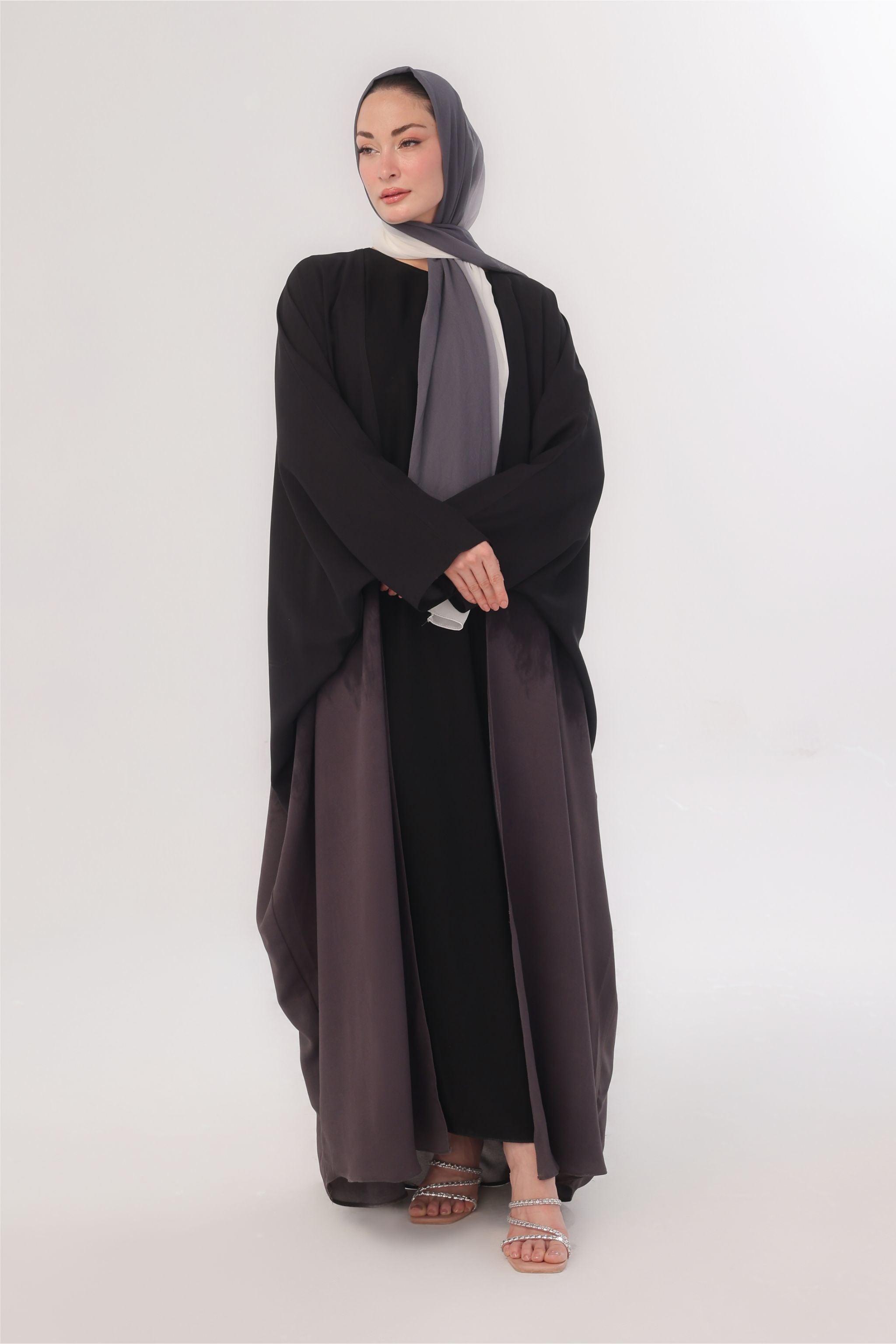 Ombre Farshi Cut Abaya - Whispers of Ash