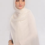 Pearl White Modal Hijab - worn by model, lightweight and flowy drape.