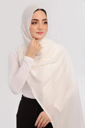 Pearl White Modal Hijab - close-up of smooth modal fabric texture.