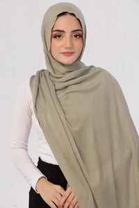 Pistachio Modal Hijab - worn by model, lightweight and flowy drape.