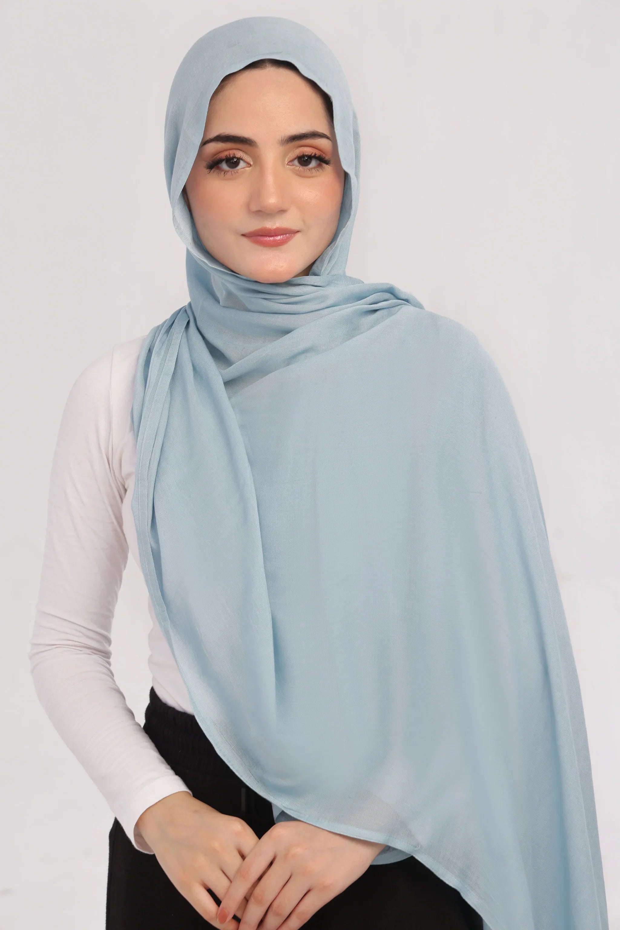 Serenity Modal Hijab - worn by model, lightweight and flowy drape.