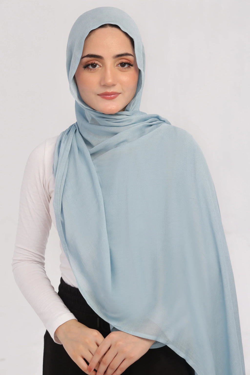 Serenity Modal Hijab - worn by model, lightweight and flowy drape.