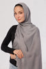 Smoke Grey Modal Hijab - worn by model, lightweight and flowy drape.