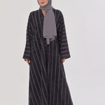 Embossed Texture Open Abaya - Charcoal Grey