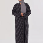 Embossed Texture Open Abaya - Charcoal Grey