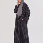 Embossed Texture Open Abaya - Charcoal Grey