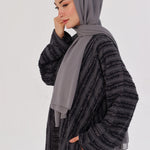 Embossed Texture Open Abaya - Charcoal Grey