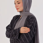 Embossed Texture Open Abaya - Charcoal Grey