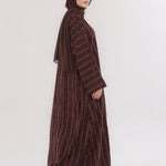 Embossed Texture Open Abaya - Coffee Brown