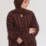 Embossed Texture Open Abaya - Coffee Brown