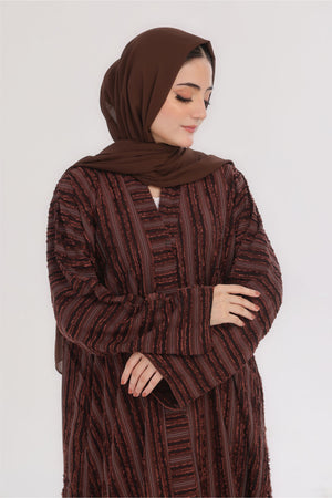 Embossed Texture Open Abaya - Coffee Brown