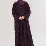 Embossed Texture Open Abaya - Dark Plum