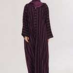 Embossed Texture Open Abaya - Dark Plum