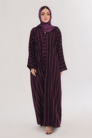 Embossed Texture Open Abaya - Dark Plum