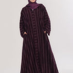 Embossed Texture Open Abaya - Dark Plum