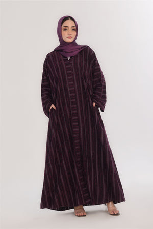 Embossed Texture Open Abaya - Dark Plum