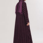 Embossed Texture Open Abaya - Dark Plum