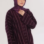 Embossed Texture Open Abaya - Dark Plum