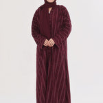 Embossed Texture Open Abaya - Maroon