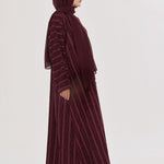 Embossed Texture Open Abaya - Maroon