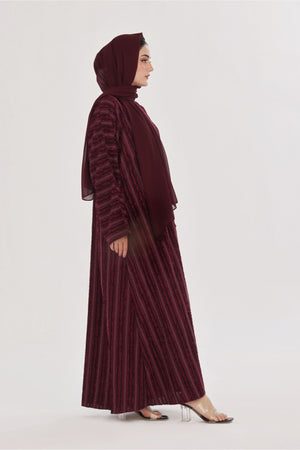 Embossed Texture Open Abaya - Maroon