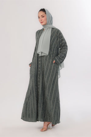 Embossed Texture Open Abaya - Seafoam