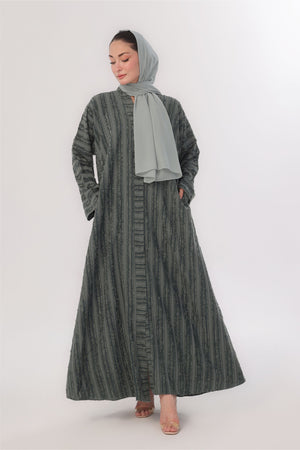 Embossed Texture Open Abaya - Seafoam