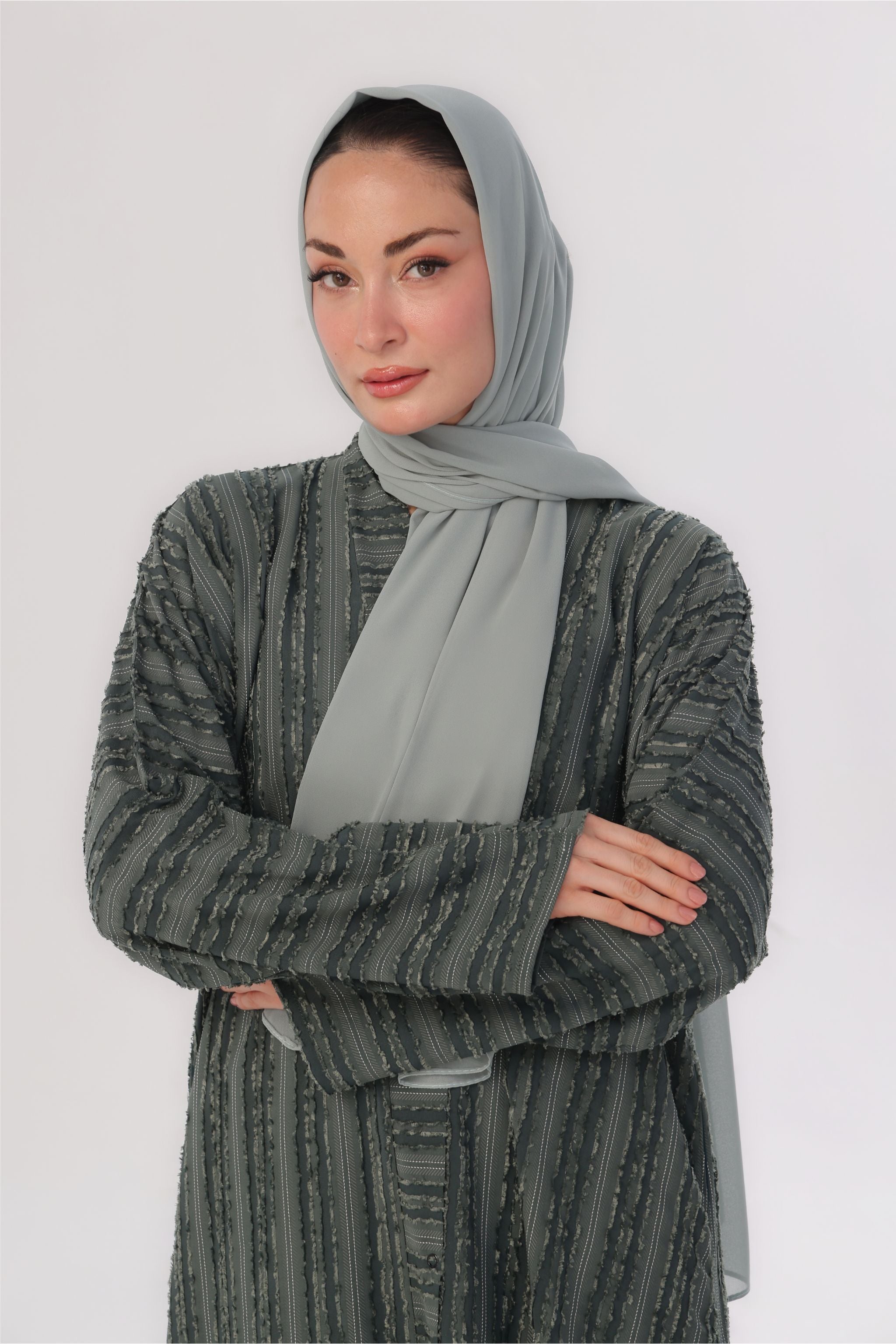 Embossed Texture Open Abaya - Seafoam