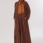 Embossed Texture Open Abaya - Warm Caramel