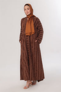 Embossed Texture Open Abaya - Warm Caramel