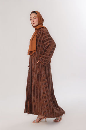 Embossed Texture Open Abaya - Warm Caramel