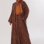 Embossed Texture Open Abaya - Warm Caramel