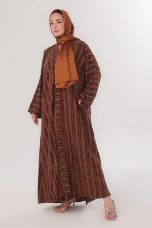 Embossed Texture Open Abaya - Warm Caramel