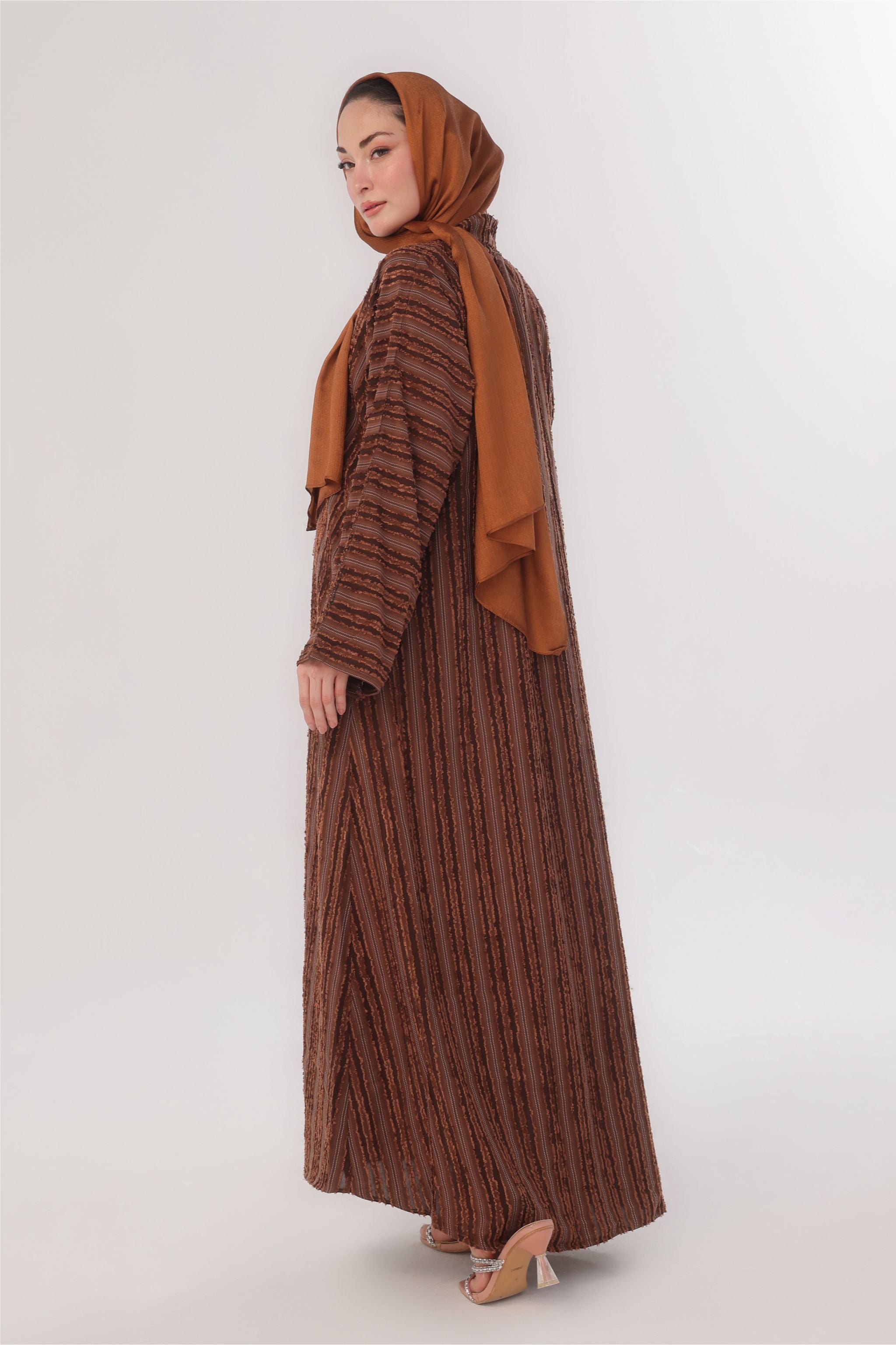 Embossed Texture Open Abaya - Warm Caramel