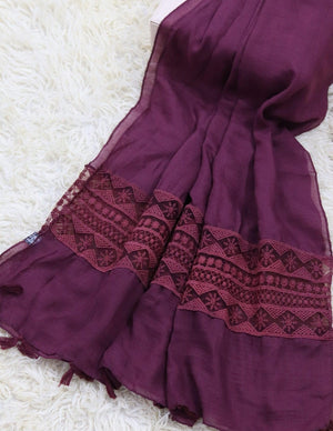 Embroidered Lace Hijabs - Burgundy