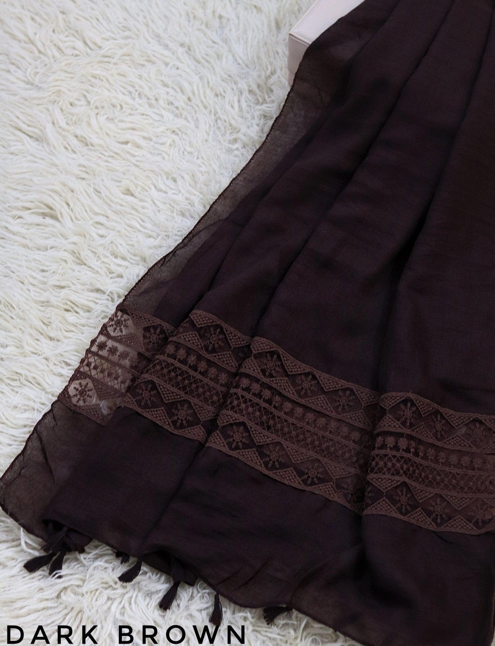Embroidered Lace Hijabs - Dark brown