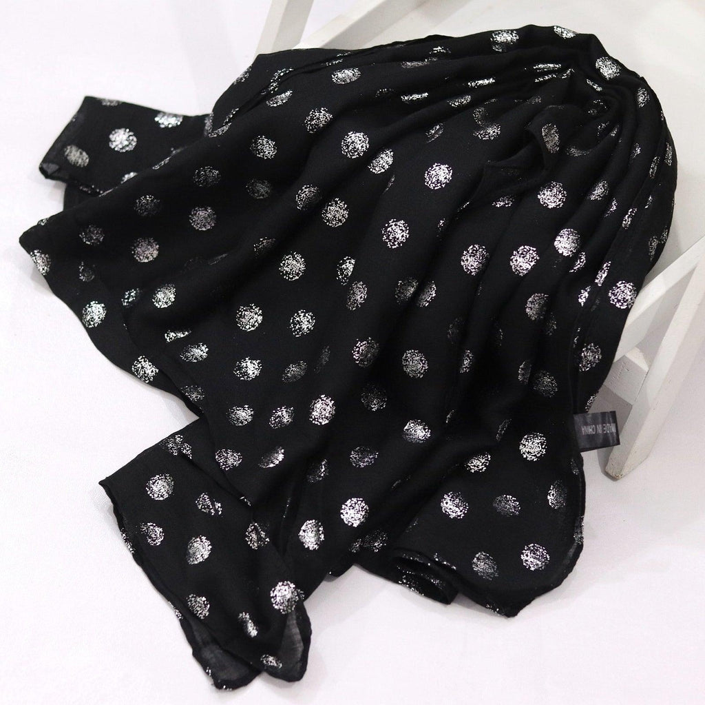 Casual Black Polka Dot Foil-print Hijab -