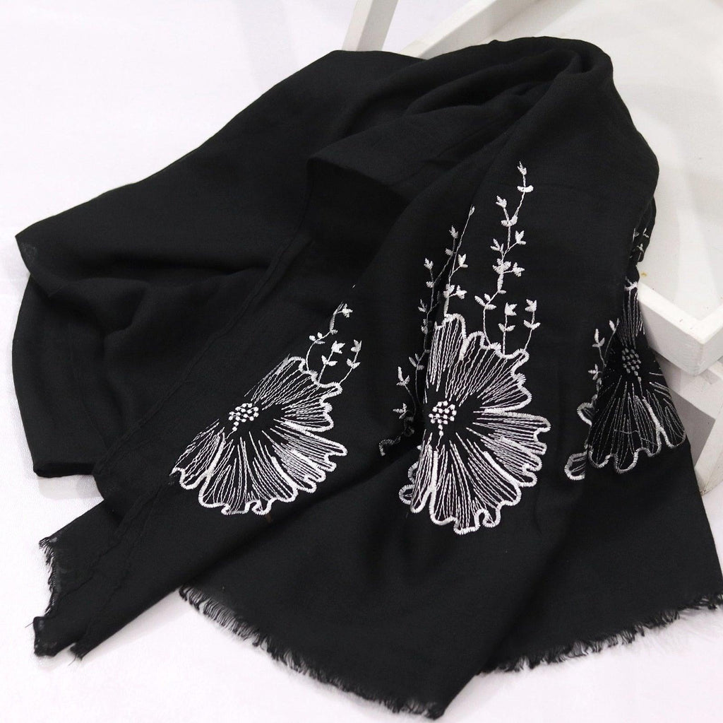 Black Floral Embroidery Hijab -
