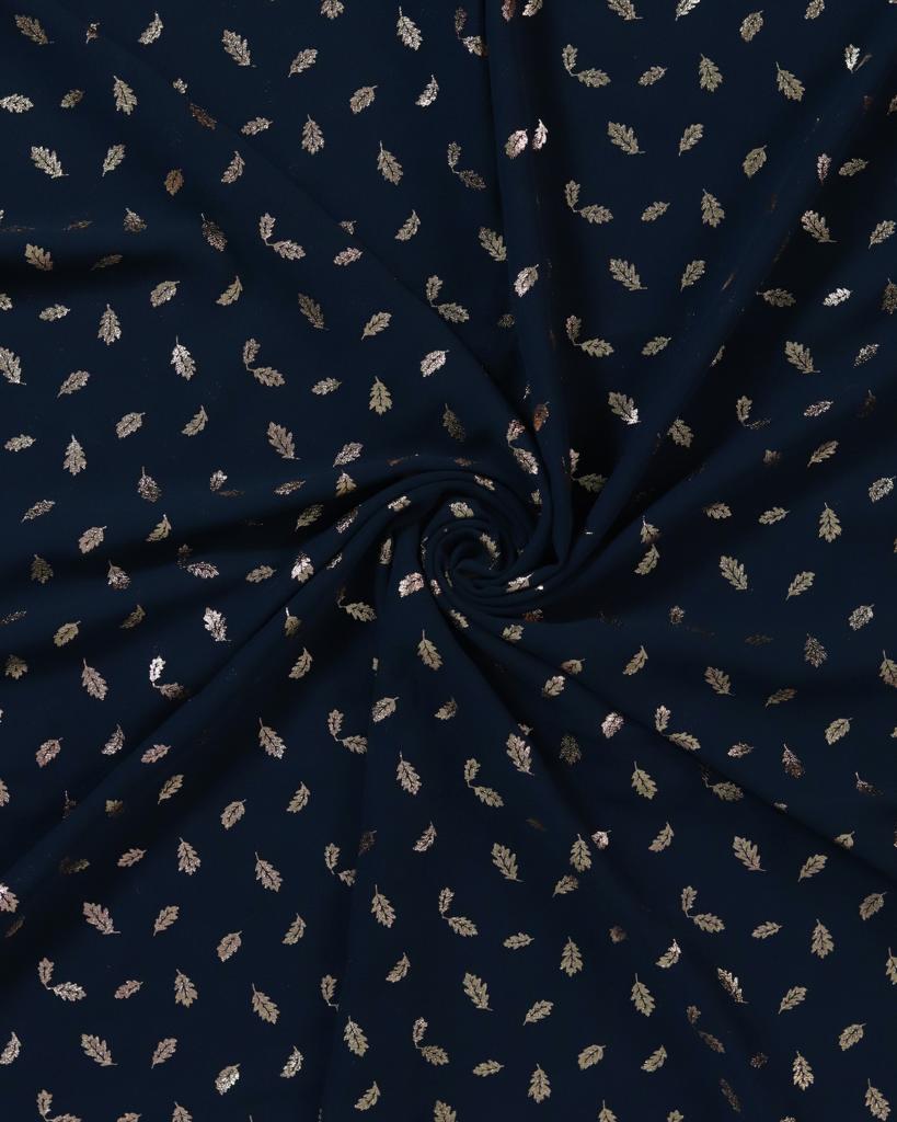 Gold Foil Georgette Hijab - Navy Blue -