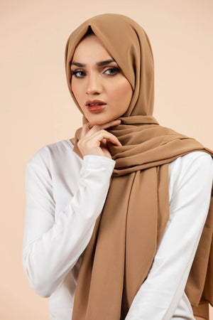 Premium Georgette - Almond Georgette Hijab close-up of smooth georgette fabric texture.