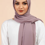 Premium Georgette - Amethyst Georgette Hijab worn by model, lightweight and flowy drape.