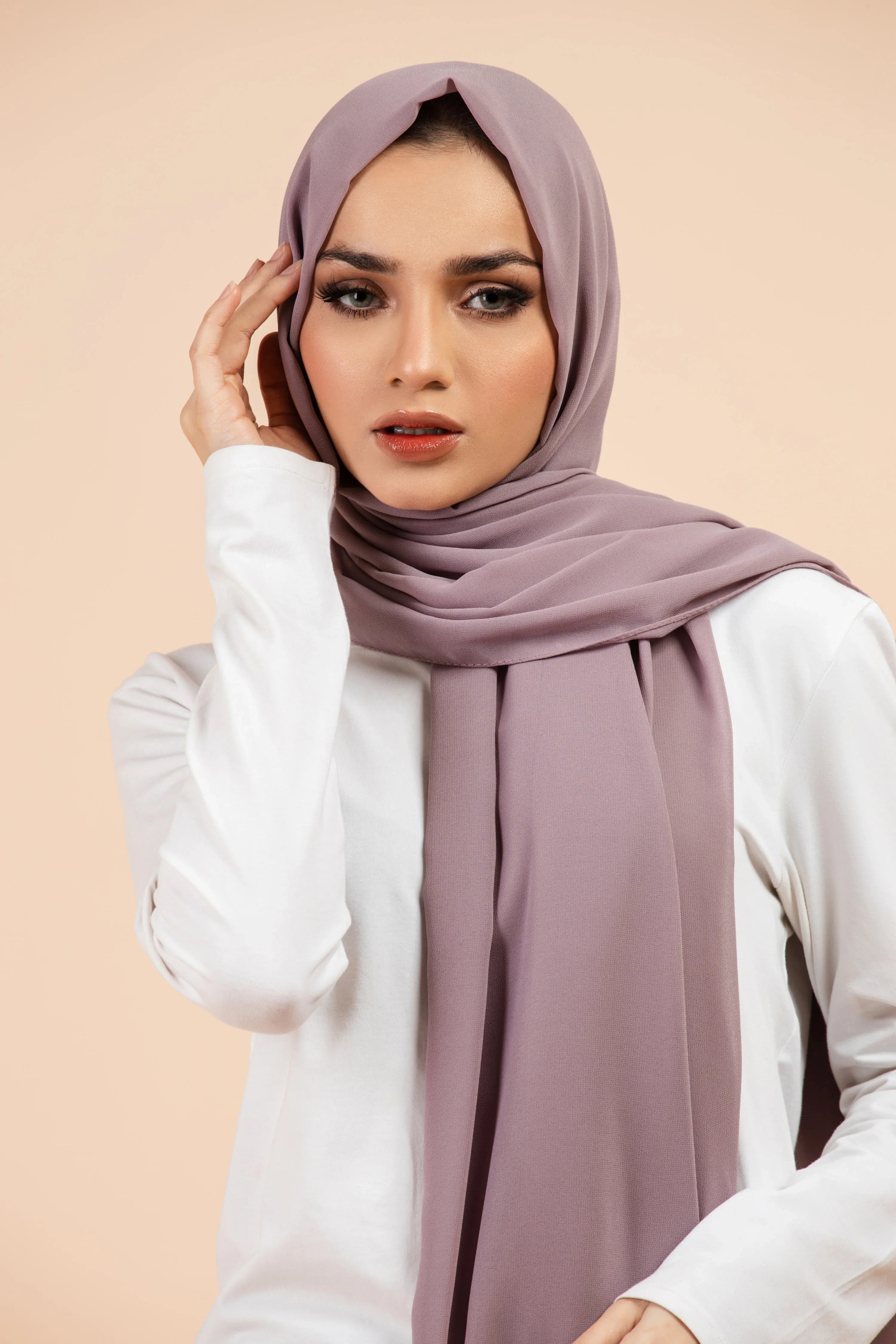 Premium Georgette - Amethyst Georgette Hijab close-up of smooth georgette fabric texture.