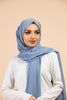 Premium Georgette - Baby Blue Georgette Hijab worn by model, lightweight and flowy drape.