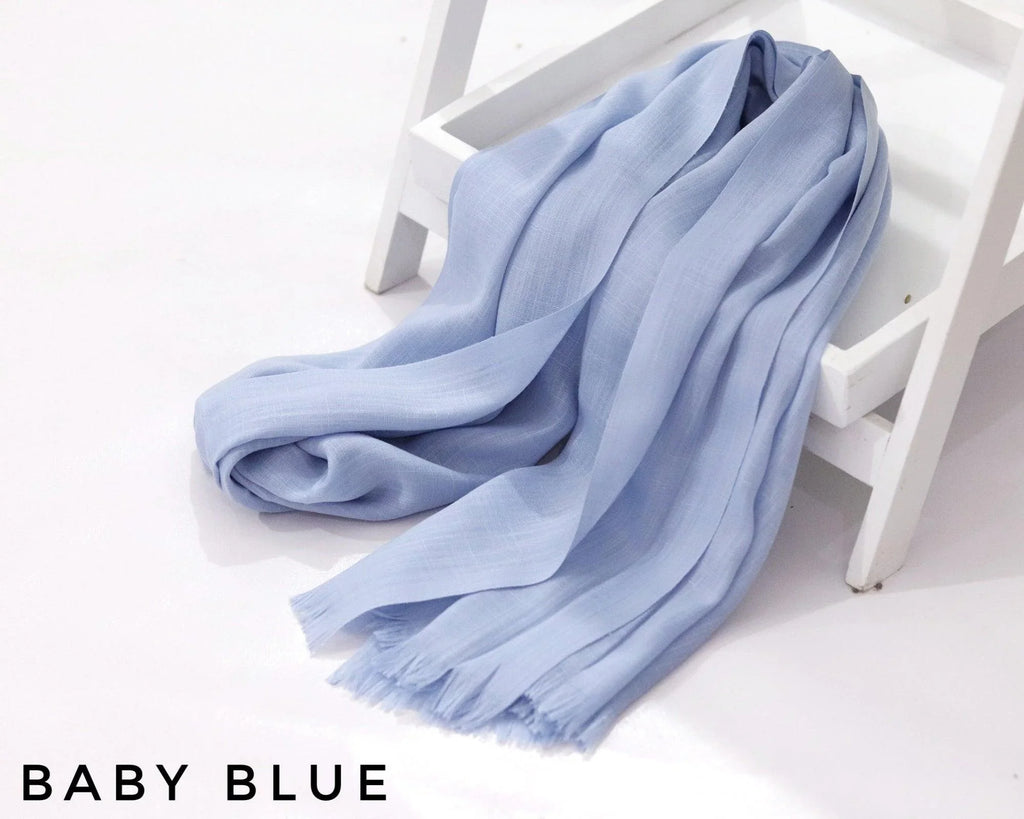 Baby Blue Turkish Viscose Hijab close-up of smooth Turkish viscose texture.