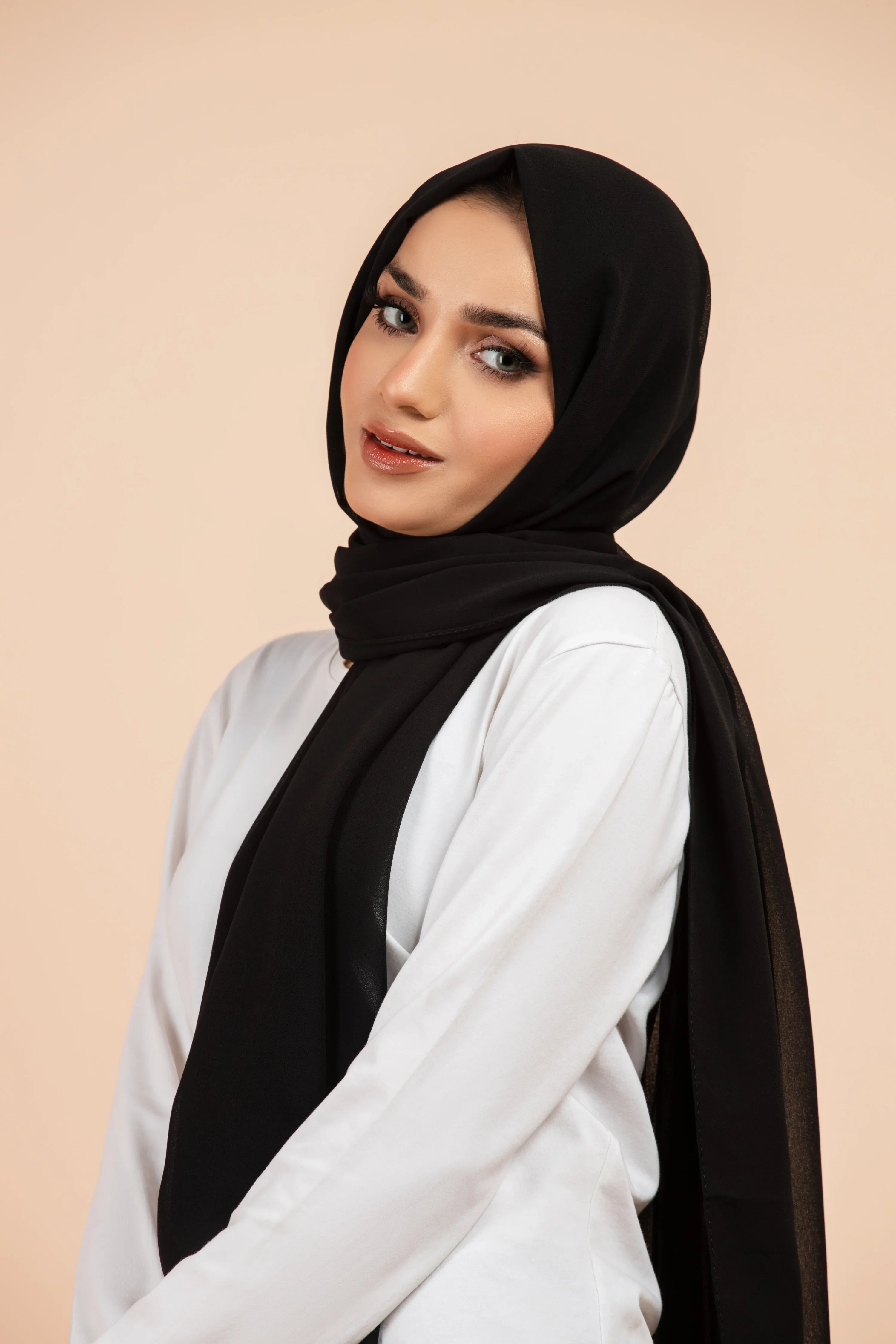 Premium Georgette - Black Georgette Hijab close-up of smooth georgette fabric texture.
