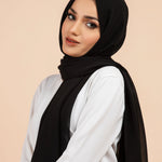 Premium Georgette - Black Georgette Hijab close-up of smooth georgette fabric texture.